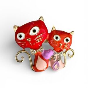 Mint Red and Purple Cat Brooch with Gold Details